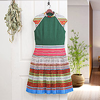 Cotton blend sheath dress, 'Green Heirloom' - Hmong Hill Tribe-Inspired Cotton Blend Sheath Dress in Green