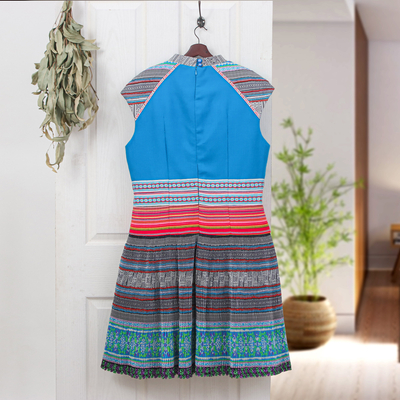 Cotton blend sheath dress, 'Light Blue Heirloom' - Hmong Hill Tribe-Inspired Cotton Blend Light Blue Dress