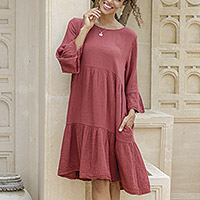 Vestido túnica de algodón, 'Cranberry Trends' - Vestido túnica de algodón de gasa doble en tono arándano