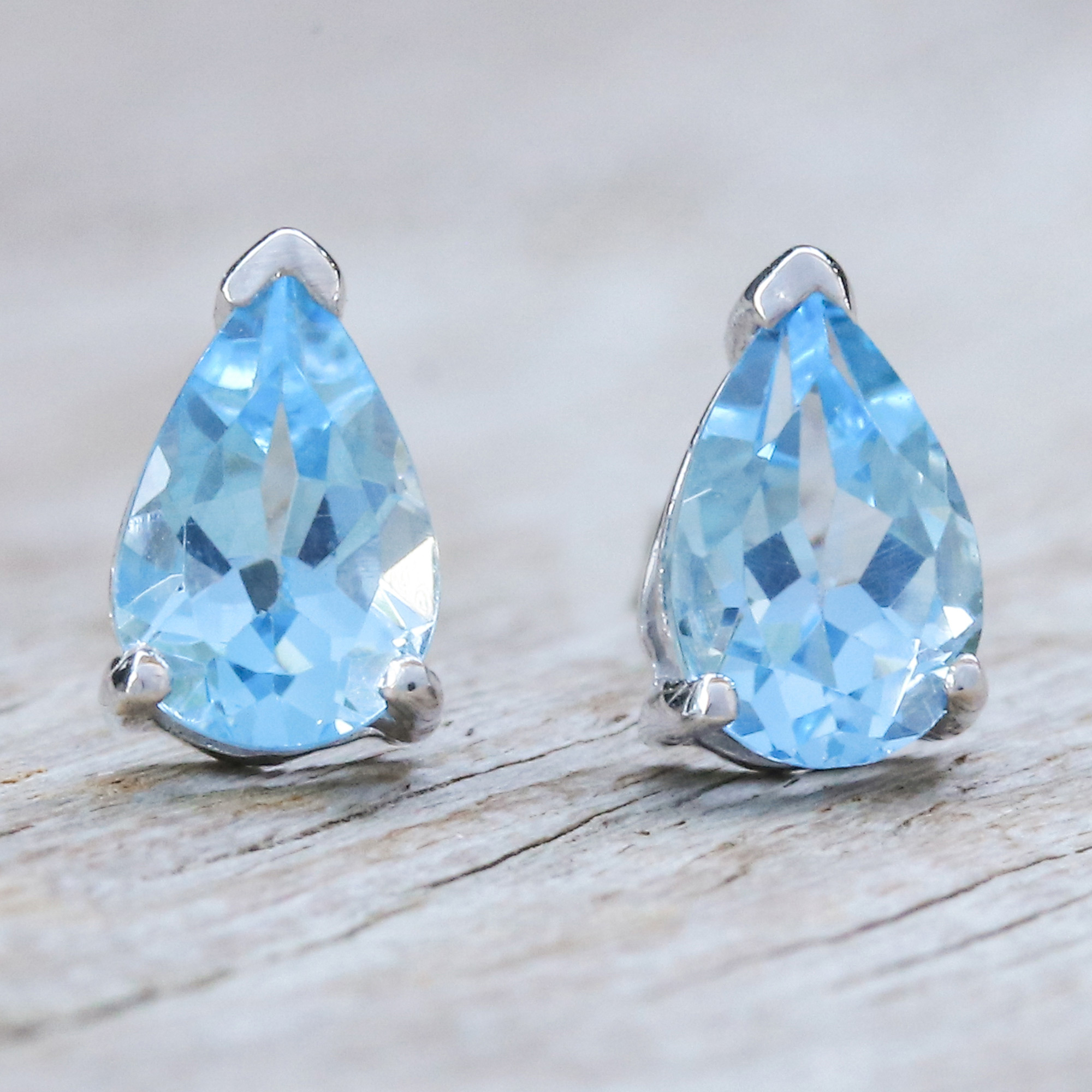 Sterling Silver Drop Earrings with Pear Blue Topaz Gems - Loyalty
