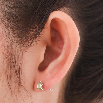 Peridot drop earrings, 'Fortune Blessing' - Sterling Silver Drop Earrings with Pear-Shaped Peridot Gems