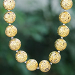 Lava stone and hematite beaded necklace, 'Blazing Golden' - Gold-Toned Lava Stone and Hematite Beaded Necklace