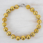 Lava stone and hematite beaded necklace, 'Blazing Golden' - Gold-Toned Lava Stone and Hematite Beaded Necklace