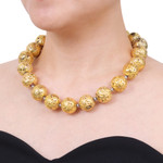 Lava stone and hematite beaded necklace, 'Blazing Golden' - Gold-Toned Lava Stone and Hematite Beaded Necklace