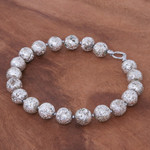 Lava stone and hematite beaded necklace, 'Blazing Silver' - Silver-Toned Lava Stone and Hematite Beaded Necklace