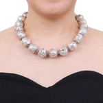 Lava stone and hematite beaded necklace, 'Blazing Silver' - Silver-Toned Lava Stone and Hematite Beaded Necklace