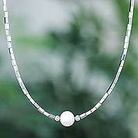 Hematite and cultured pearl beaded pendant necklace, 'The Magic of Compassion'