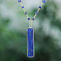 Lapis lazuli pendant necklace, 'Tribute to the Sage' - Lapis Lazuli Pendant Necklace with 10k Rose Gold Accents