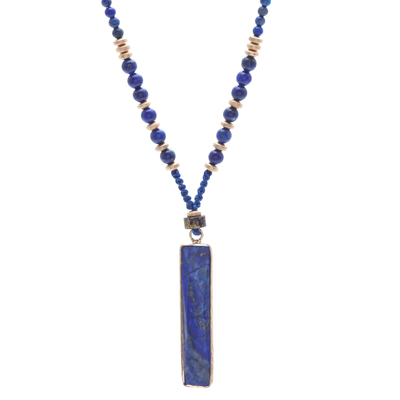 Collar con colgante de cuentas de lapislázuli y hematites - Collar de cuentas de lapislázuli con colgante facetado de 9 quilates