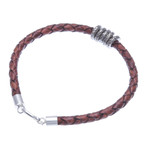 Leather braided pendant bracelet, 'Ties of the Earth' - Brown Leather Braided Bracelet with Sterling Silver Pendants