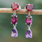 Multi-gemstone dangle earrings, 'Tulip Garden' - 4-Carat Faceted Multi-Gemstone Dangle Earrings from Thailand