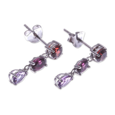 Multi-gemstone dangle earrings, 'Tulip Garden' - 4-Carat Faceted Multi-Gemstone Dangle Earrings from Thailand