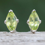 Peridot button earrings, 'The Fortunate Marchioness' - Polished Button Earrings with Marquise-Shaped Peridot Gems