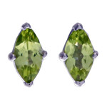 Peridot button earrings, 'The Fortunate Marchioness' - Polished Button Earrings with Marquise-Shaped Peridot Gems