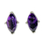 Amethyst button earrings, 'The Wise Marchioness' - Polished Button Earrings with Marquise-Shaped Amethyst Gems