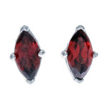 Garnet button earrings, 'The Perseverant Marchioness' - Polished Button Earrings with Marquise-Shaped Garnet Gems