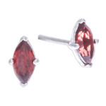 Garnet button earrings, 'The Perseverant Marchioness' - Polished Button Earrings with Marquise-Shaped Garnet Gems