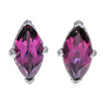 Rhodolite button earrings, 'The Eternal Marchioness' - Polished Button Earrings with Marquise-Shaped Rhodolite Gems
