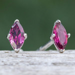 Rhodolite button earrings, 'The Eternal Marchioness' - Polished Button Earrings with Marquise-Shaped Rhodolite Gems