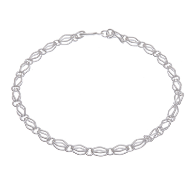 Sterling silver link bracelet, 'Rhombus Ties' - Modern Sterling Silver Link Bracelet in a Matte Finish