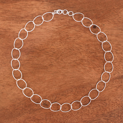Collar de eslabones de plata de ley - Collar de eslabones de plata esterlina con acabado satinado cepillado
