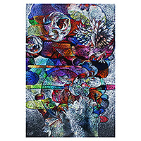 'La belleza está en la mente' (2023) - Pintura acrílica floral estirada firmada con tonos coloridos