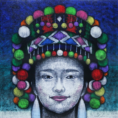 'Ethnic Woman' (2023) - Retrato de mujer en acrílico con toque tradicional Hmong