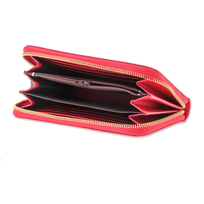 Portemonnaie aus Leder - Handgefertigte Geldbörse aus purpurrotem Leder aus Thailand