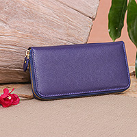 Leather wristlet wallet, 'Everyday Indigo' - Handcrafted Indigo Leather Wristlet Wallet from Thailand