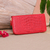 Leather wristlet wallet, 'Cherry Safari' - Alligator Print Cherry Leather Wristlet Wallet with Strap