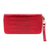 Leather wristlet wallet, 'Cherry Safari' - Alligator Print Cherry Leather Wristlet Wallet with Strap