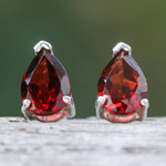 Garnet drop earrings, 'Perseverance Blessing' - Sterling Silver Drop Earrings with Pear-Shaped Garnet Gems