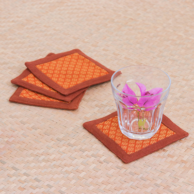 Cotton coasters, 'Marigold Sensations' (set of 4) - Set of 4 Traditional Yellow and Orange Cotton Coasters