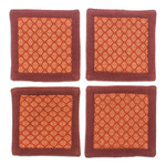 Cotton coasters, 'Marigold Sensations' (set of 4) - Set of 4 Traditional Yellow and Orange Cotton Coasters