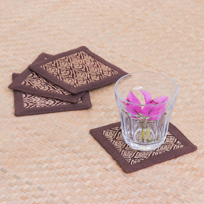 Cotton coasters, 'Chocolate Sensations' (set of 4) - Set of 4 Traditional Brown and Beige Cotton Coasters