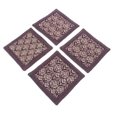 Cotton coasters, 'Chocolate Sensations' (set of 4) - Set of 4 Traditional Brown and Beige Cotton Coasters