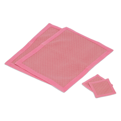 Manteles individuales y posavasos de algodón (juego de 2) - Juego de 2 manteles individuales y posavasos de algodón rosa de Tailandia