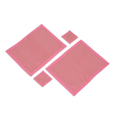 Cotton placemats and coasters, 'Rose Day' (set of 2) - Set of 2 Pink Cotton Placemats and Coasters from Thailand