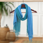 Cotton scarves, 'Teal and Cyan Tides' (set of 2) - Set of 2 Ocean-Inspired Teal and Cyan Cotton Scarves