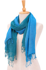 Cotton scarves, 'Teal and Cyan Tides' (set of 2) - Set of 2 Ocean-Inspired Teal and Cyan Cotton Scarves