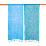 Cotton scarves, 'Teal and Cyan Tides' (set of 2) - Set of 2 Ocean-Inspired Teal and Cyan Cotton Scarves