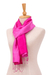 Silk scarf, 'Plum Encounter' - Sugar Plum and Magenta Silk Wrap Scarf with Fringes thumbail