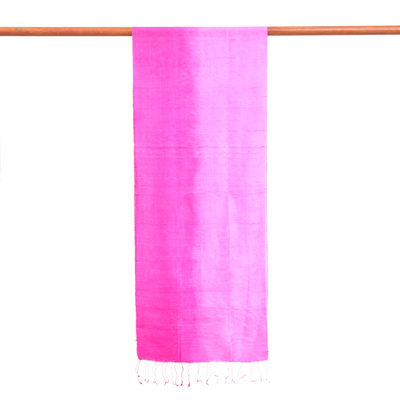 Silk scarf, 'Plum Encounter' - Sugar Plum and Magenta Silk Wrap Scarf with Fringes