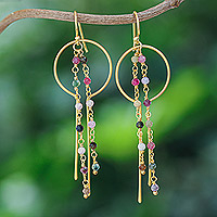 Gold-plated tourmaline waterfall earrings, 'Creative Emotions' - 24k Gold-Plated Waterfall Earrings with Tourmaline Beads