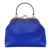 Silk evening bag, 'Heaven' - Blue Silk Evening Bag with Brass Handle & Geometric Motifs