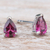 Rhodolite drop earrings, 'Eternity Blessing' - Sterling Silver Drop Earrings with Pear-Shaped Rhodolite