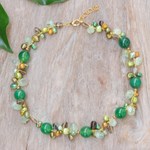 Gold-accented multi-gemstone beaded necklace, 'Spring Vibe' - Multi-Gemstone Beaded Necklace with 18k Gold-Plated Clasp