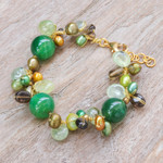 Gold-accented multi-gemstone beaded bracelet, 'Spring Majesty' - Multi-Gemstone Green Beaded Bracelet with Gold-Plated Clasp