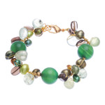 Gold-accented multi-gemstone beaded bracelet, 'Spring Majesty' - Multi-Gemstone Green Beaded Bracelet with Gold-Plated Clasp
