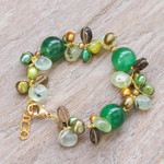 Gold-accented multi-gemstone beaded bracelet, 'Spring Majesty' - Multi-Gemstone Green Beaded Bracelet with Gold-Plated Clasp